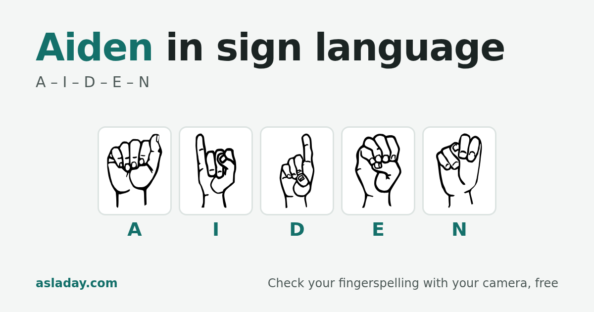 Aiden in sign language: A, I, D, E, N