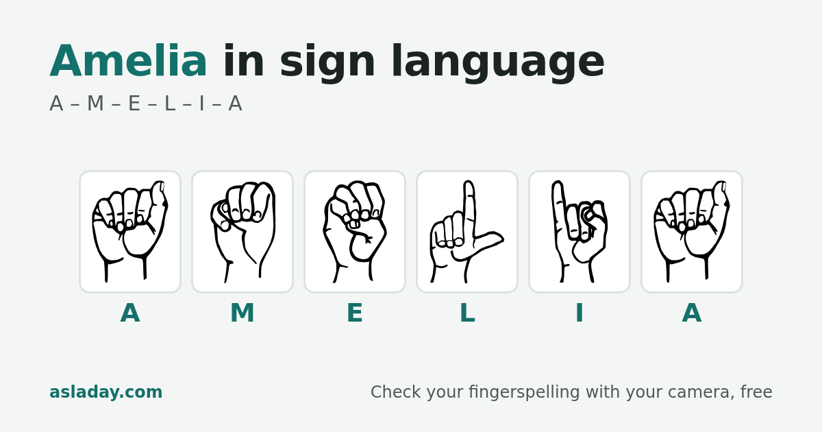 Amelia in sign language: A, M, E, L, I, A