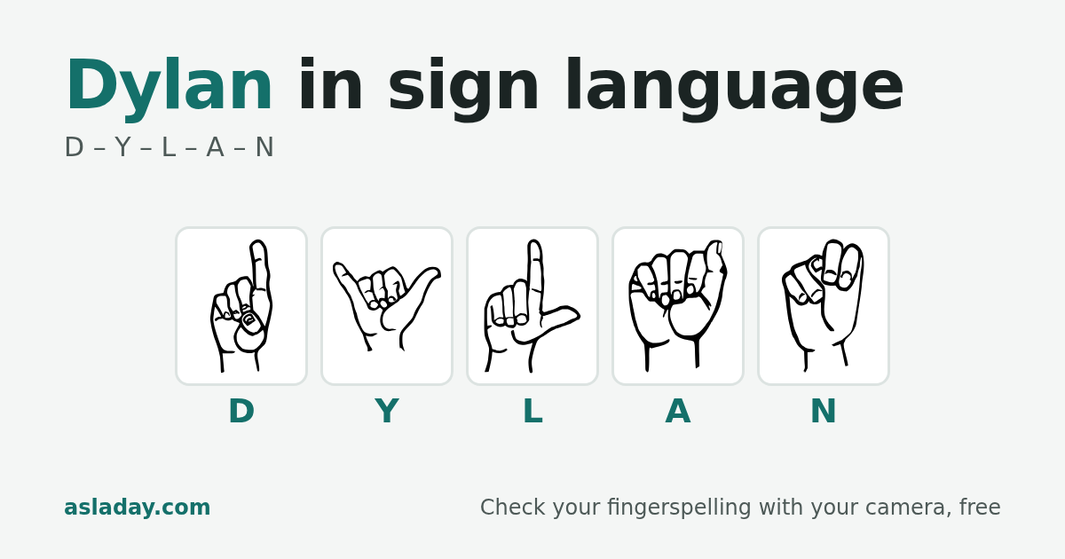 Dylan in sign language: D, Y, L, A, N