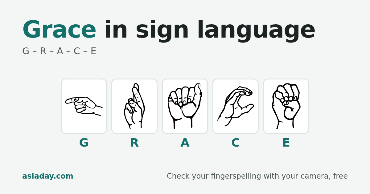 Grace in sign language: G, R, A, C, E