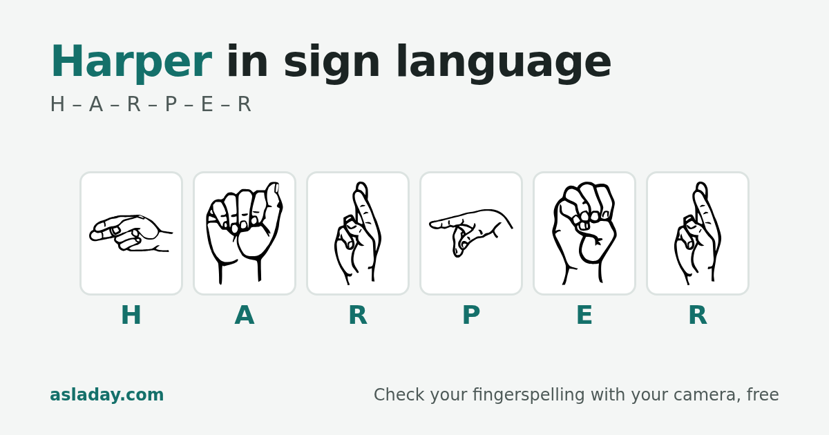 Harper in sign language: H, A, R, P, E, R