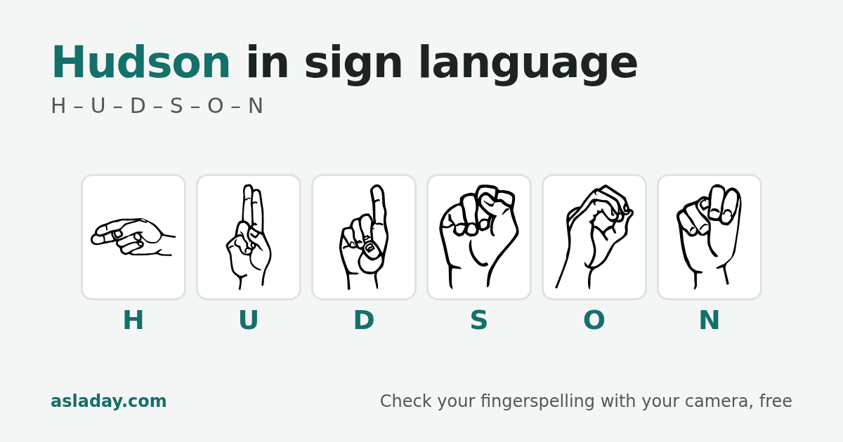 Hudson in sign language: H, U, D, S, O, N