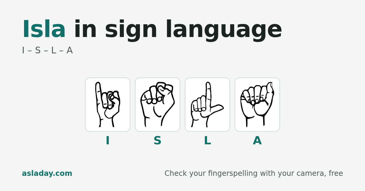 Isla in sign language: I, S, L, A