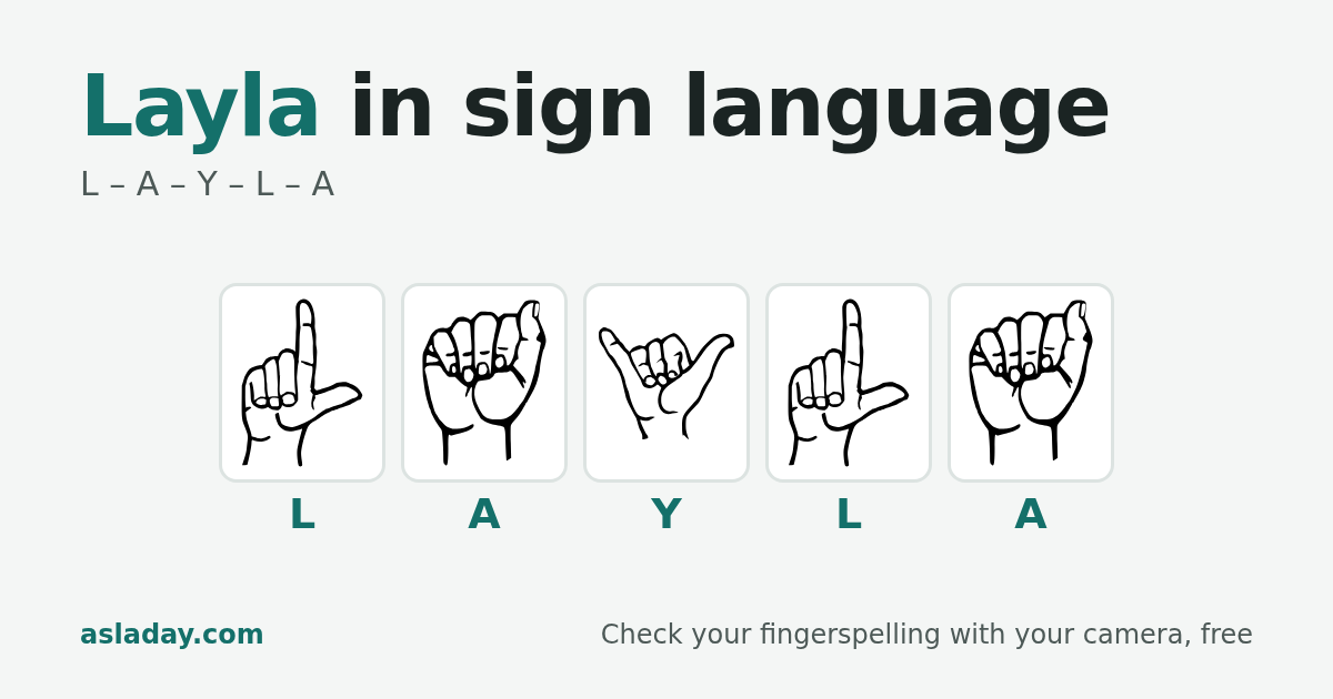 Layla in sign language: L, A, Y, L, A