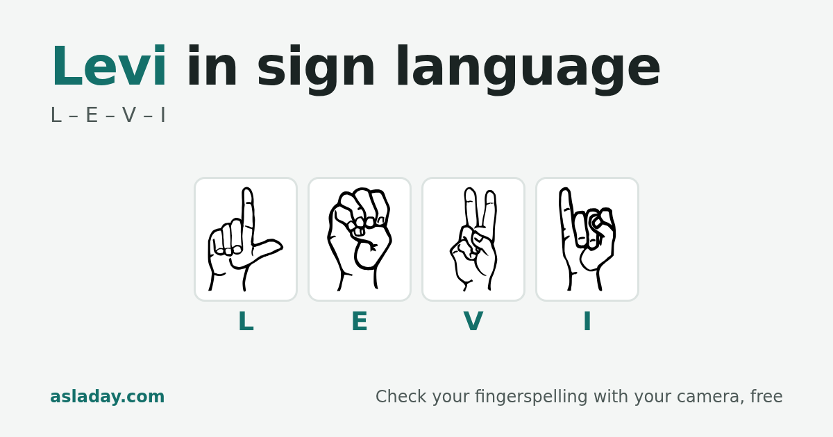 Levi in sign language: L, E, V, I