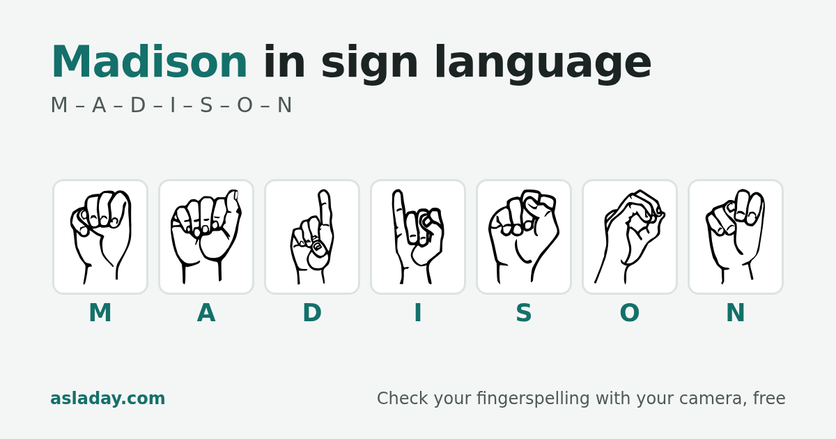 Madison in sign language: M, A, D, I, S, O, N