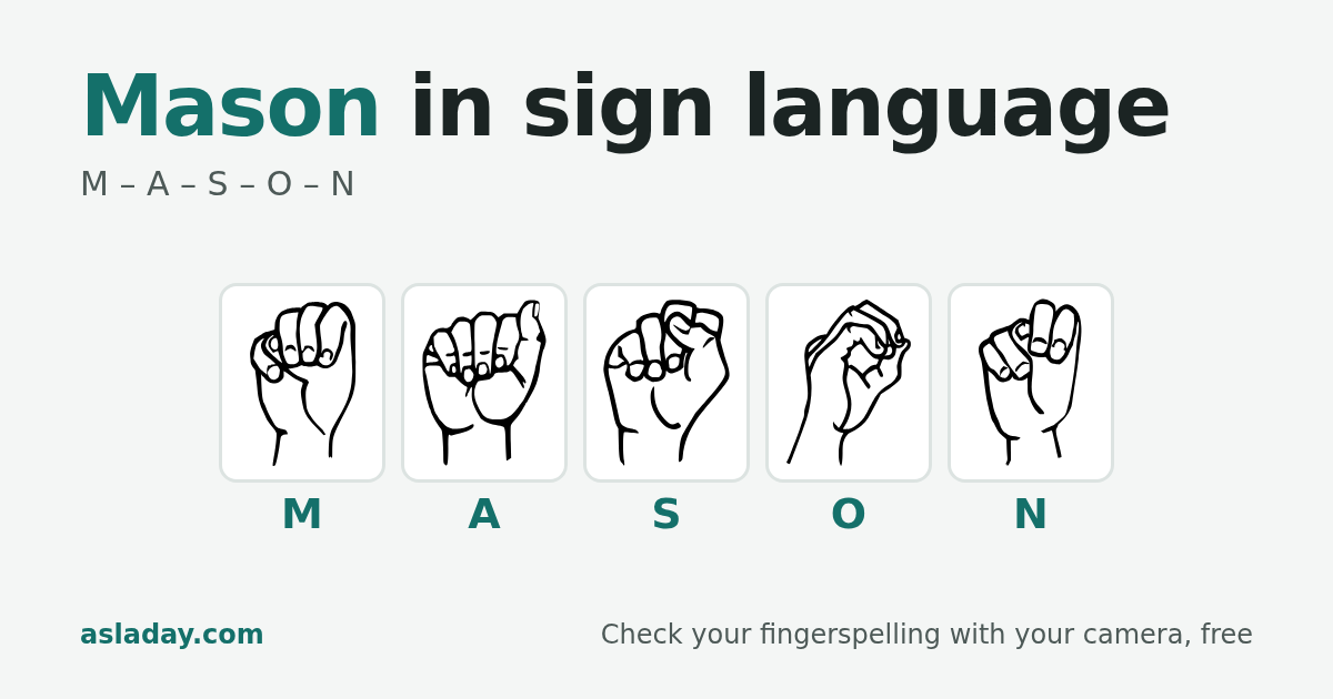 Mason in sign language: M, A, S, O, N