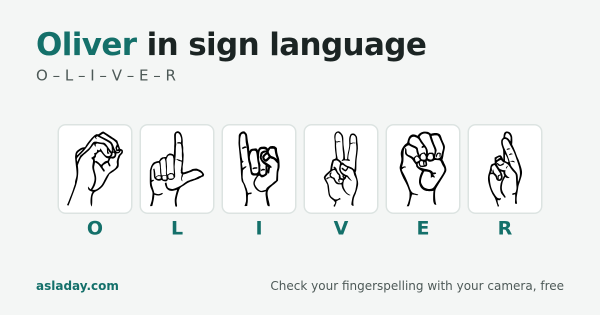 Oliver in sign language: O, L, I, V, E, R