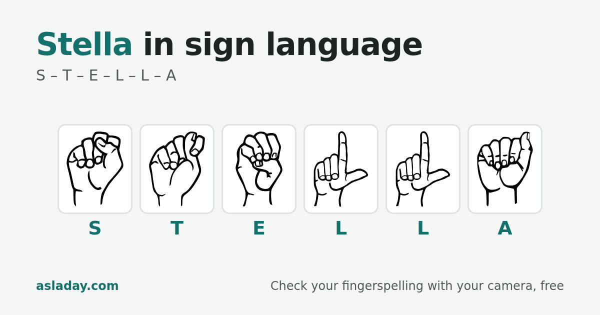 Stella in sign language: S, T, E, L, L, A
