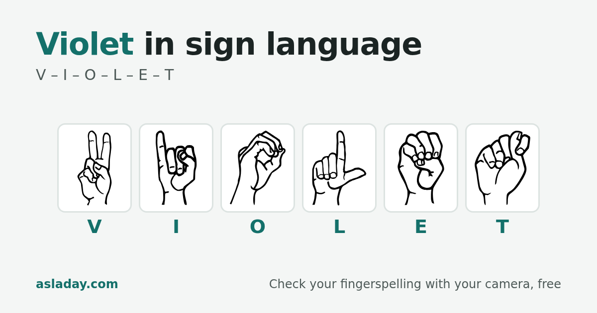 Violet in sign language: V, I, O, L, E, T
